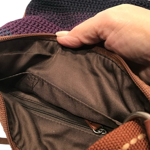 The Sak Crochet Shoulder Bag Teal Purple Black Leather Trim Tassel Crossbody - Picture 9 of 16